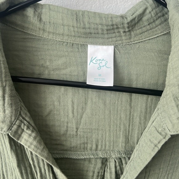 Kona Sol Olive Green Button-Up Gauze Shirt - Womens M - Picture 3 of 7
